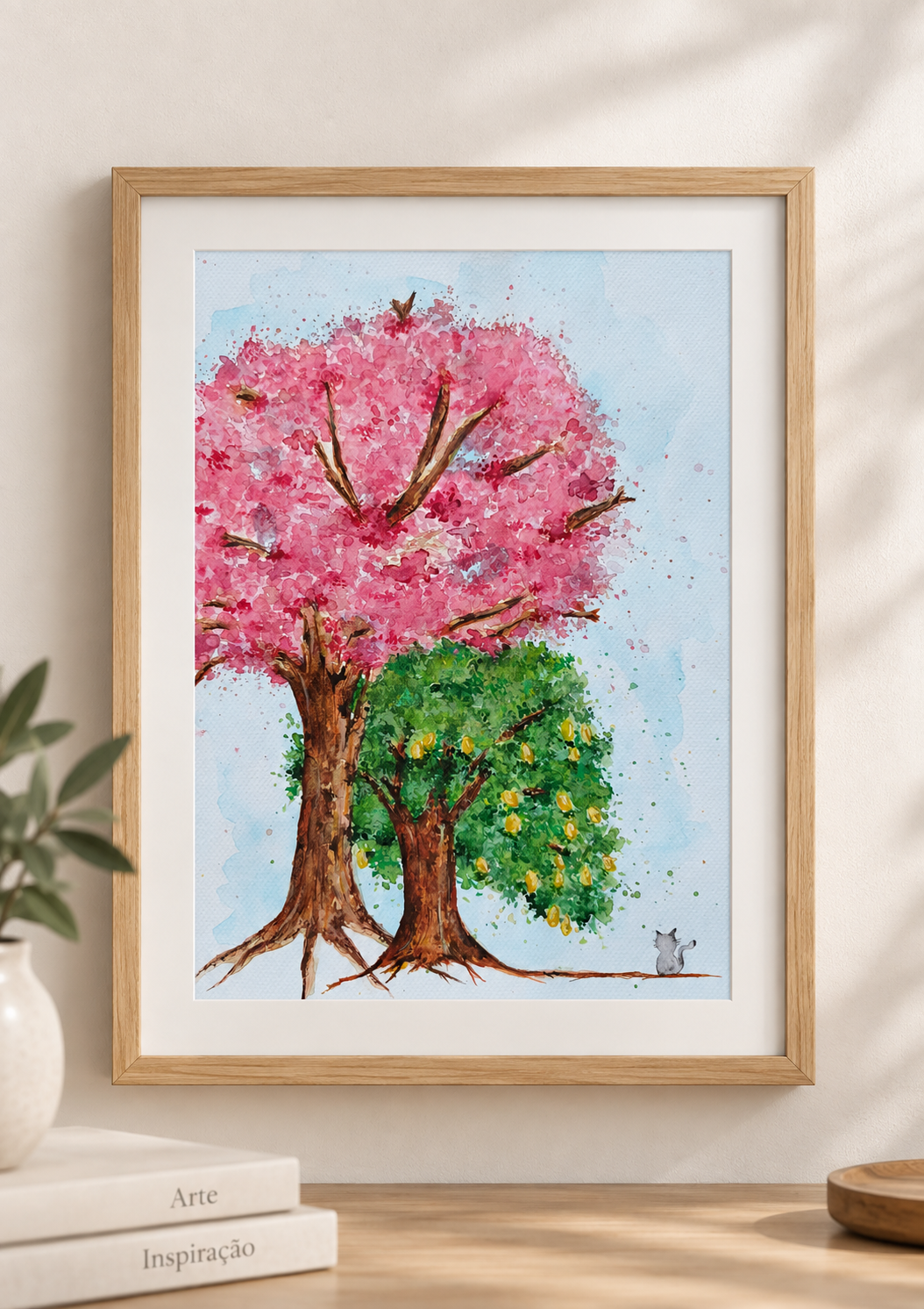 Pintura Original - Ipê rosa com pé de limão