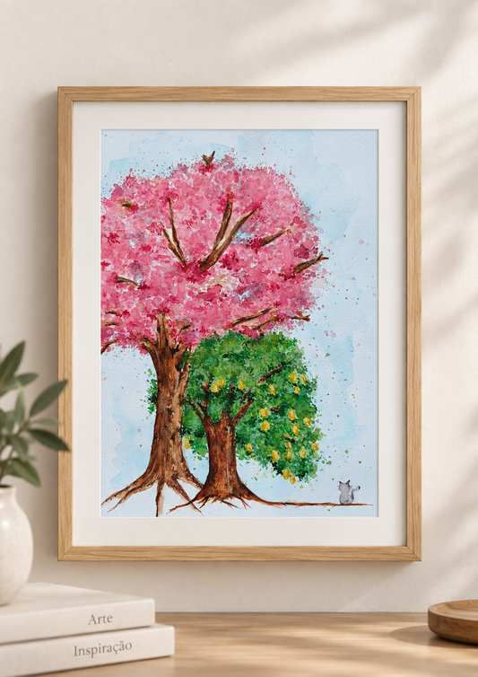 Pintura Original - Ipê rosa com pé de limão