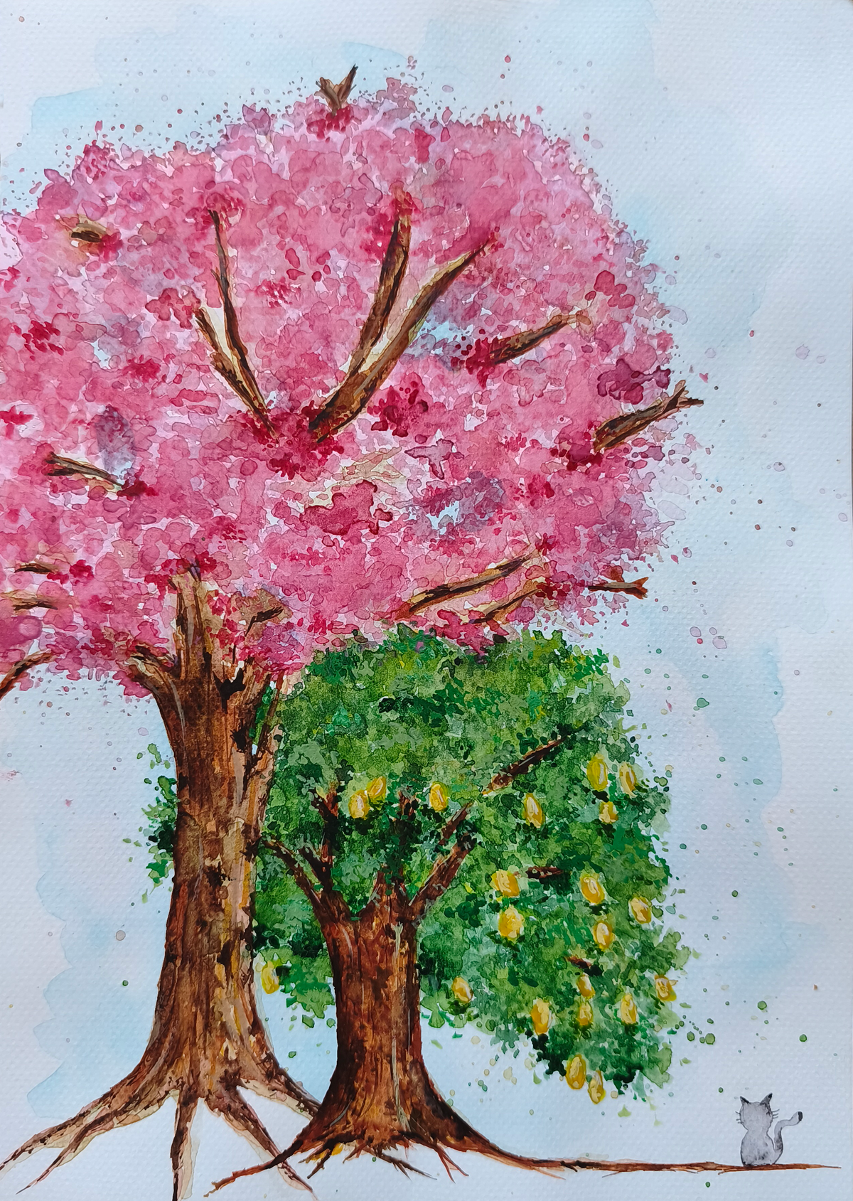 Pintura Original - Ipê rosa com pé de limão